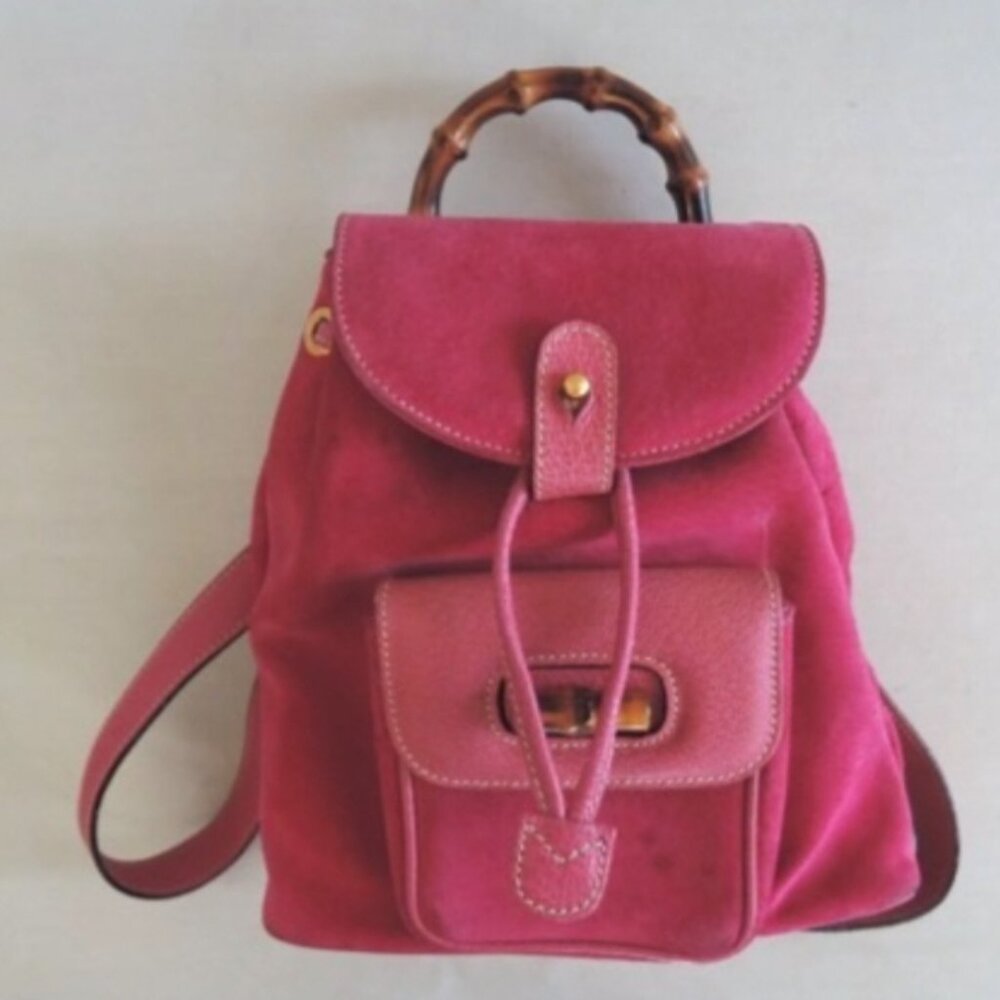 Gucci Suedeleather With Bamboo Top Handle Pink Suede Backpack